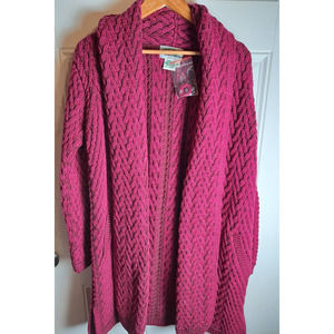 arancrafts 100% Marino Wool Sweater from Ireland Womens SZ Med Pockets Chunky